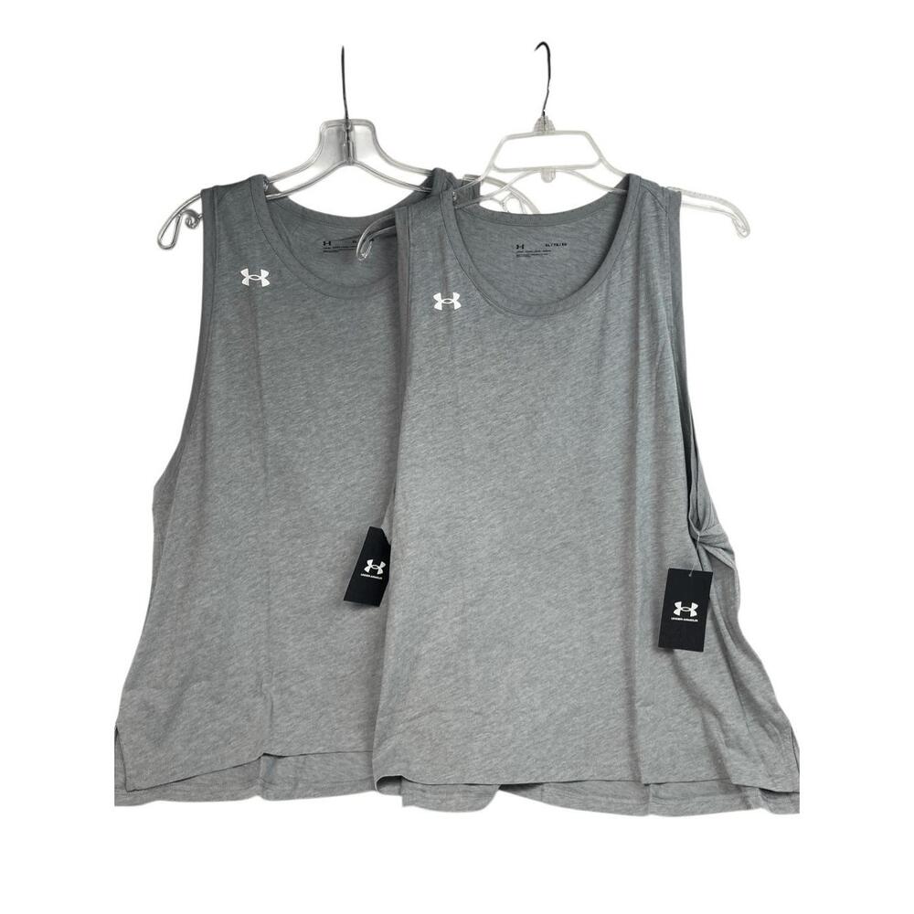 Two Under Armour HeatGear Gray Sleeveless Tanks - Women's XL